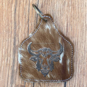 Porte-clés personnalisé en cuir de vachette véritable en relief au laser Porte-clés occidentaux en cuir de vachette de marque - Product Image 4
