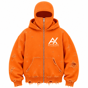 Sudadera con capucha y cremallera de forro polar grueso, estilo balaclava, personalizada, extragrande, desgastada, estilo urbano, con máscara facial completa - Product Image 1
