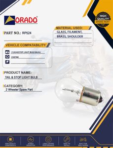 Ampoule de feu arrière et de stop Bajaj Chetak, qualité export pour pièces détachées de deux-roues, Inde, Orado - Product Image 2