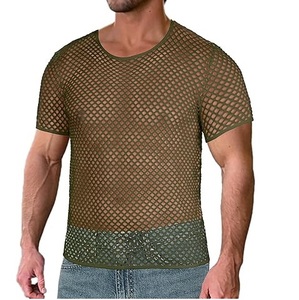 New Arrival 2026 <b>Fishnet</b> Top Undershirt T-shirts Sexy Clubwear Sheer Men's Mesh T Shirts Net See Through Breathable LOW MOQ - Product Image 6
