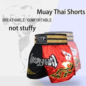 Pantalones Cortos de Muay Thai para Hombre, Estampado Satinado, Cintura Elástica, para Entrenamiento de Gimnasio, Kickboxing, Ligeros, Coloridos - Product Image 4