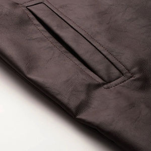 Veste en cuir pour homme, coupe slim, manches longues, en toile, style streetwear, imperméable, mode automne-hiver, fermeture éclair, veste en cuir décontractée - Product Image 5