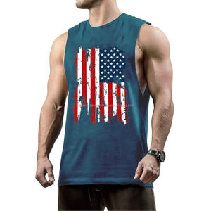 Camisetas sin mangas de gimnasio para hombre, estilo informal cómodo, ropa deportiva personalizada, camisetas sin mangas con estampado de bandera de EE. UU. al por mayor - Product Image 4