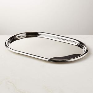Wholesale Luxury Oval <b>Silver</b> Metal Serving Tray Bulk Hotel Platter with Elegant High Polished <b>Mirror</b> Finish Modern Home Decor - Product Image 1