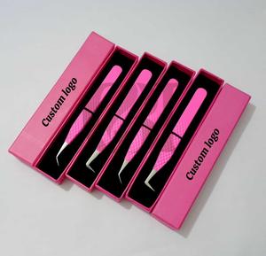 Custom Logo GETUP BROSONS IMPEX Stainless Steel Anti-Static Smooth Tip Eyelash Tweezers Set 4-Piece <b>Pink</b> Cardboard <b>Boxes</b> Eyelash - Product Image 2