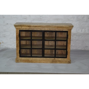 ตู้ไม้มะม่วงแข็งสไตล์อุตสาหกรรมสมัยใหม่ทำด้วยมือแสดง Vitrine ประตูกระจกเหล็กเปิดประทุนเฟอร์นิเจอร์บ้านห้องนั่งเล่น - Product Image 3