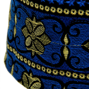 Gorro Kufi Azul Bordado para Hombre con Patrón Floral Amarillo para Oración, Estilo Étnico de Oriente Medio, Talla Regular para Adultos, Gorro de Oración Masculino - Product Image 5