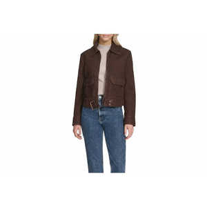 แจ็คเก็ตหนังแกะสีน้ำตาลสั้นสำหรับผู้หญิง ไซส์ XS ผลิตจากหนังกลับกันลมอย่างดี - Product Image 4