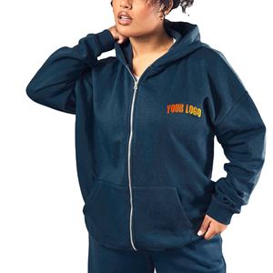 Sudadera con capucha de algodón y forro polar para mujer, con logotipo personalizado, cierre frontal completo, transpirable, de alta calidad, para invierno, OEM ODM, venta al por mayor, estilo urbano, oversize - Product Image 1