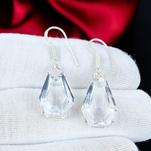Boucles d'oreilles pendantes en argent sterling 925 avec topaze blanche, forme cercueil, pierre de naissance, bijoux bohèmes - Product Image 3