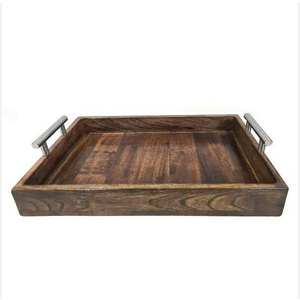 Plateau de service moderne et élégant en bois d'acacia écologique à motif carré pour hôtels de luxe et réceptions, certifié et en stock - Product Image 1