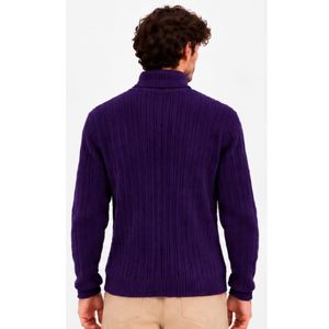 Pull col roulé côtelé violet vif pour homme, manches longues, chaud, décontracté, tricoté, mode hiver - Product Image 3
