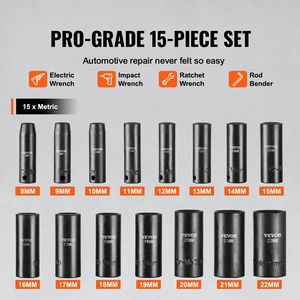 Set di 15 Chiavi a Bussola a Impatto da 3/8'' con Attacco Profondo, Metriche 8-22mm, a 6 Punte in Acciaio Cr-Mo, Facili da Leggere, per Riparazioni Auto - Product Image 3