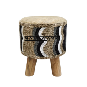 Taburete Redondo de Almacenamiento STOOL MOZAIK 1, Hecho a Mano con Mimbre y Sisal, Patas de Madera Maciza, Estilo Boho - Product Image 1