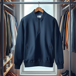 Quarter Zip Polyester Cotton <b>Jacket</b> Standard Thickness Casual Pullover Outerwear - Product Image 3