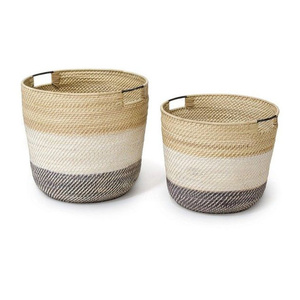 Natural Eco-Friendly Rattan Yarn Woven Circle <b>Storage</b> Basket Set Modern Stylish Organizer for Living Room Bedroom Laundry - Product Image 1