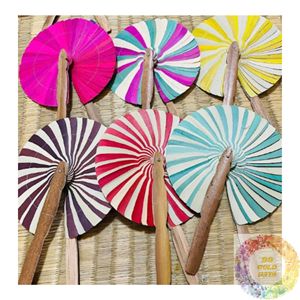 Éventail artisanal en feuilles de palmier rouge, bleu, jaune, coloré, du Vietnam, éventail naturel tissé pour festival, mariage, décoration - Product Image 4