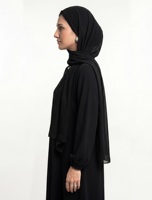 Ensemble Abaya en Chiffon Noir Quotidien pour Femmes Musulmanes, Style Saoudien Uni, Respirant, Manches Longues Élastiques, Longueur Ras du Sol, Coupe Droite et Modeste