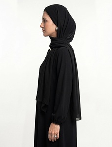 Muslim Women Everyday Casual Black Abaya Set Saudi Solid Long <b>Elastic</b> Sleeve Floor-Length Straight Modest Full Cover Simple - Product Image 2