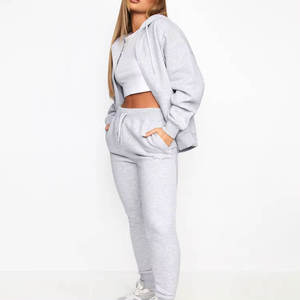Ensemble de sweat-shirt à capuche gris surdimensionné, coupe régulière, fermeture éclair, couleur unie, tissu French Terry, unisexe, vêtements d'automne - Product Image 1