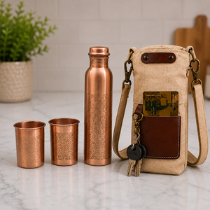 Ensemble d'hydratation en cuivre gravé écologique de qualité supérieure avec verres – Vaisselle de voyage portable au design traditionnel - Product Image 6