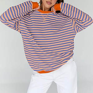 Sudadera Oversize para Mujer, Otoño 2026, Cuello Redondo, Rayas, Manga Larga, Sudadera con Capucha, Top Bonito, Atuendo Casual, Cómodo y Acogedor - Product Image 3