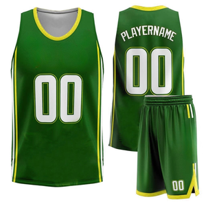 Ensemble de maillots de basket-ball verts personnalisés, sans manches, col en V, impression sublimée, uniforme respirant, vêtements d'équipe unisexes pour adultes - Product Image 3