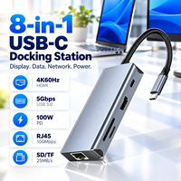 Docking Station Aluminium Alloy USB-C 8-in-1 4K 60Hz USB Hub dengan RJ45 100W PD Pembaca Kartu SD TF untuk Laptop Tersedia