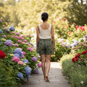 Shorts pour femmes 100% coton faits à la main, imprimé floral, style bohème, taille mi-haute élastique, basiques d'été durables, fabriqués à Jaipur - Product Image 4