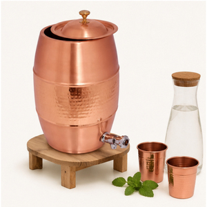 Distributeur d'eau en cuivre pur avec robinet anti-fuite, réservoir de stockage d'eau martelé artisanal pour la maison et le bureau - Product Image 4