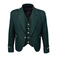 Veste de kilt noire personnalisée avec gilet 100% laine, col montant Argyll, hiver, logo personnalisé sur le devant