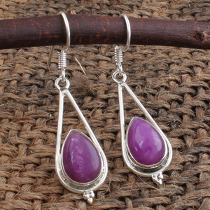 ต่างหูหยกลาเวนเดอร์ธรรมชาติ ต่างหูเงินแท้ 925 เกรด AAA หรูหราสำหรับผู้หญิง อัญมณีที่ได้รับการรับรอง งานแต่งงาน งานละเอียด - Product Image 1