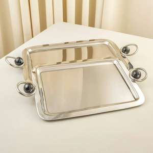 Sleek <b>Black</b> Serving Tray Featuring Textured Patterned Borders And Sturdy Handles, Ideal For Modern Table Decoration & Serving - Product Image 6