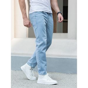 Vaqueros de mezclilla para hombre, estilo funky y elegante, azul hielo, corte holgado y recto, corte mom, cintura alta, lavado claro, transpirables, estilo urbano, tallas 26-40 - Product Image 3