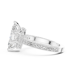 Anillo Clásico con Pavé de Oro Amarillo de 14K, Diamante Cultivado en Laboratorio Certificado por IGI de 2 CT, Corte Marquesa, Anillos de Halo para Aniversario, Boda o Compromiso - Product Image 6