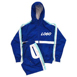 Customizable Casual Solid Windbreaker <b>Hoodie</b> Full Set Men <b>Lightweight</b> Two-Piece Shorts Pockets Breathable Windproof 100% Organic - Product Image 4