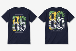 เสื้อยืดโอเวอร์ไซส์สีน้ำเงินกรมท่าสำหรับผู้ชาย พิมพ์ลายพระอาทิตย์ตกดิน สไตล์ชายหาดฤดูร้อน ผ้าฝ้าย สตรีทแวร์ ลำลอง ทรงหลวม รับสกรีนโลโก้ - Product Image 3