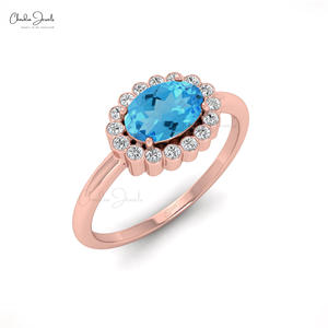 <b>Top</b> Products Natural 1 Cts Swiss Blue Topaz Gemstone Ring Handmade 14k Solid Gold Diamond Halo Ring Perfect Gift for <b>Easter</b> Day - Product Image 1
