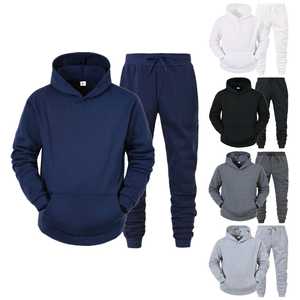 Ensemble sweat-shirt à capuche et jogging pour homme, couleur unie, streetwear, coupe classique, vêtements d'hiver, tissu en molleton 100% coton, poche - Product Image 1