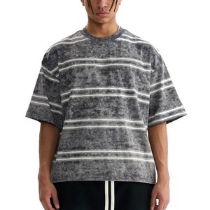 Camiseta personalizada con logo a rayas, estilo vintage, de 260 g/m², para hombre, retro, estilo boxy, corta, oversize. - Product Image 3