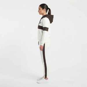 Women's Two-Piece Tracksuit Set Hooded Fleece <b>Sweatshirt</b> Color Blocked Side Stripe Casual All Seasons <b>White</b> Brown - Product Image 4