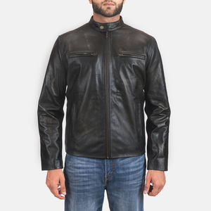Chaqueta de Cuero para Hombre en Negro con Capucha, Chaqueta de Cuero Personalizada, Chaquetas de Cuero de Oveja Originales con el Mejor Diseño - Product Image 1