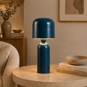 Nordic Pillar Metal Table <b>Lamp</b> with Rounded Dome <b>Shade</b> Premium Iron Construction Soft Ambient Lighting for Elegant Interiors - Product Image 1