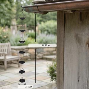 Chaîne de pluie en métal de haute qualité en forme de tasse, noire, perforée, à suspendre, pour décoration de jardin extérieur, design moderne, thème nature - Product Image 6