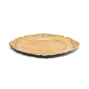 Luxury Embossed Gold <b>Tray</b> Decorative <b>Round</b> Metal Serving Platter Wedding <b>Table</b> Centerpiece Hotel Banquet Display Plate - Product Image 4