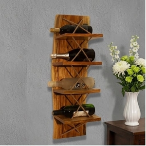 Estante para Vino Geométrico de Madera, Diseño Rústico, Capacidad para 5 Botellas, Almacenamiento de Escritorio - Product Image 1