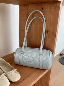 Silver PU Leather Vintage Fashion Barrel Purse with Embroidery Zipper Two-Strap Shoulder <b>Bag</b> for Women Outdoor Use - Product Image 6