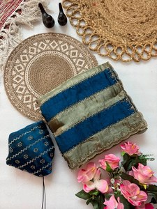 Sari en soie Royal Jarkhan fait main avec 9 patta et bordure ajourée, collection de luxe pour femmes, sari fantaisie de créateur - Product Image 1