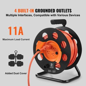 Avvolgicavo Elettrico Professionale da 20m, 14AWG SJTOW, con 4 Prese e Copertura Antipolvere per Uso Portatile - Product Image 2