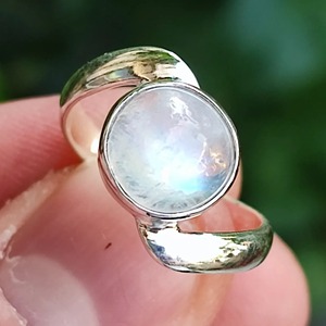 Rainbow Moonstone <b>Ring</b> 925 Sterling <b>Silver</b> Handmade <b>Statement</b> Promise <b>Ring</b> for Women Boho Round June Birthstone Jewelry - Product Image 2